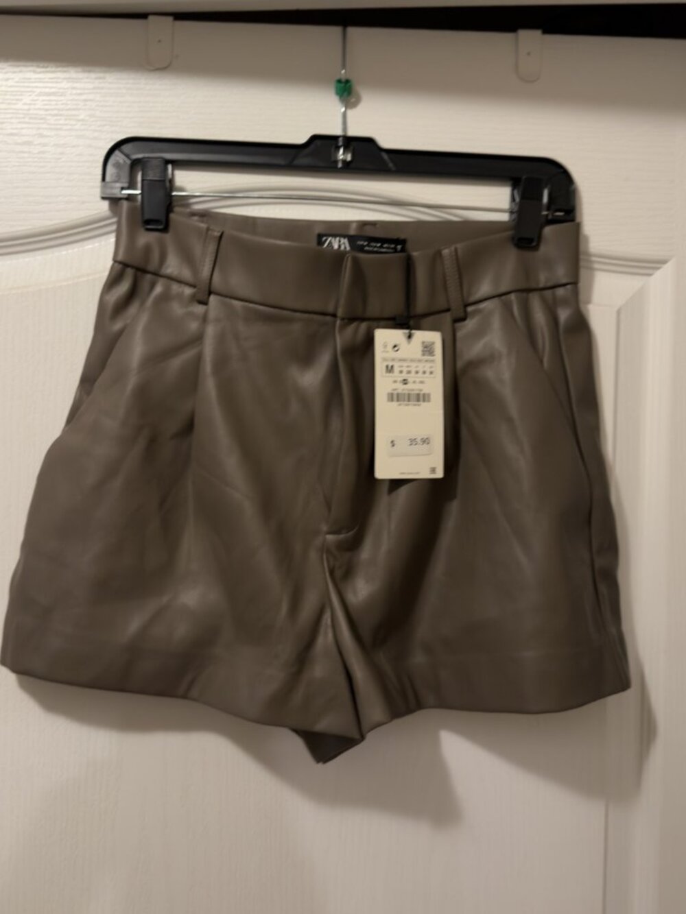 Zara Ash Brown Faux Leather Shorts NWT